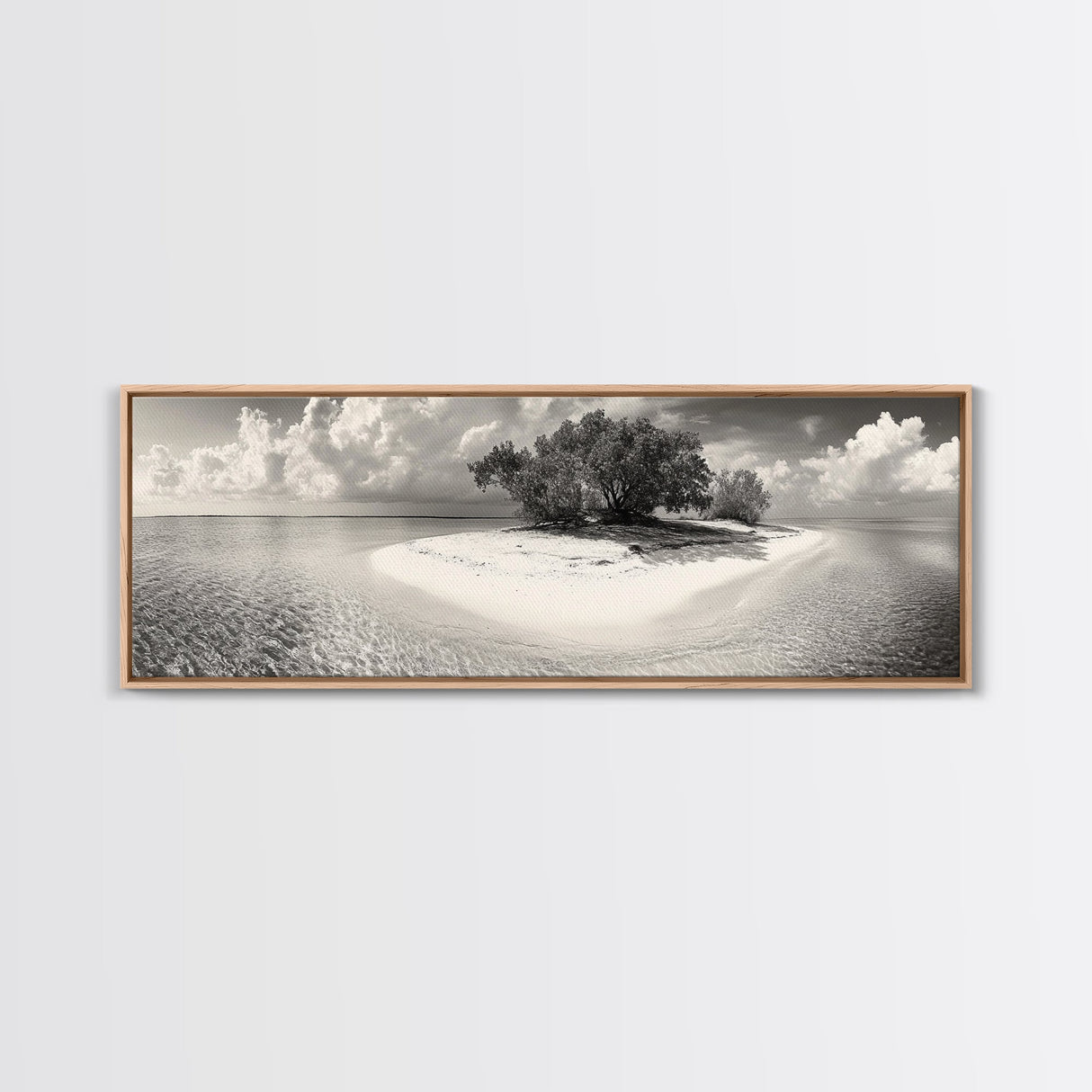 Remote Island Escape, Tranquil Shore, Ocean Oasis, Nature Seclusion, Framed Canvas Print, Coastal Wall Art, Bathroom Decor, Tropical Style