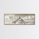 Fantasy Sand Castle, Seaside Kingdom, Dreamy Beach Scene, Magical Vibes, Framed Canvas Print, Kids Room Art, Whimsical Decor, Coastal Theme