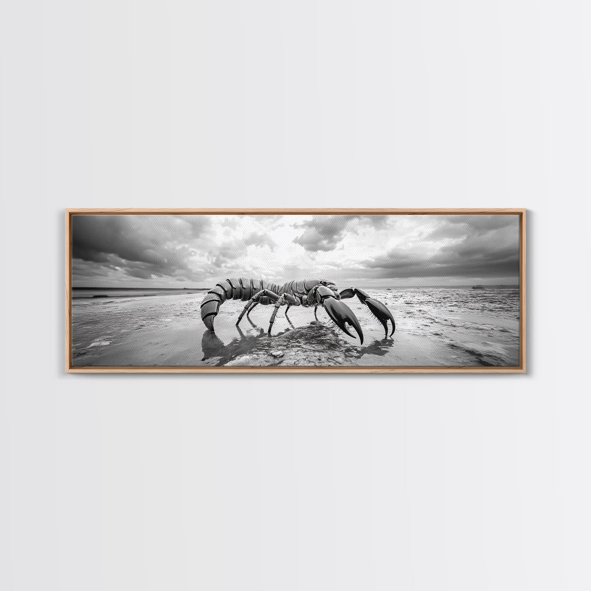 Giant Scorpion Beach, Surreal Creature, Dark Fantasy, Ocean Monster, Framed Canvas Print, Halloween Wall Art, Teen Room Decor, Bedroom Art