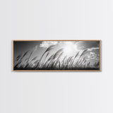 Windy Grass Field, Sunlit Sky, Nature Movement, Prairie Glow, Framed Canvas Print, Fall Wall Art, Living Room Decor, Boho Rustic Aesthetic