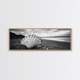 Shell on Shore, Monochrome Coastal, Canvas Print, Boho Wall Art, Bathroom Wall Decor, Natural Beach Aesthetic, Ocean Inspired Art
