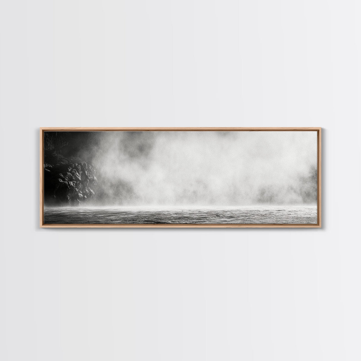 Waterfall Mist Scene, Nature Wall Decor, Canvas Print, Modern Minimalist Art, Neutral Tones, Living Room Wall Art, Black White Landscape