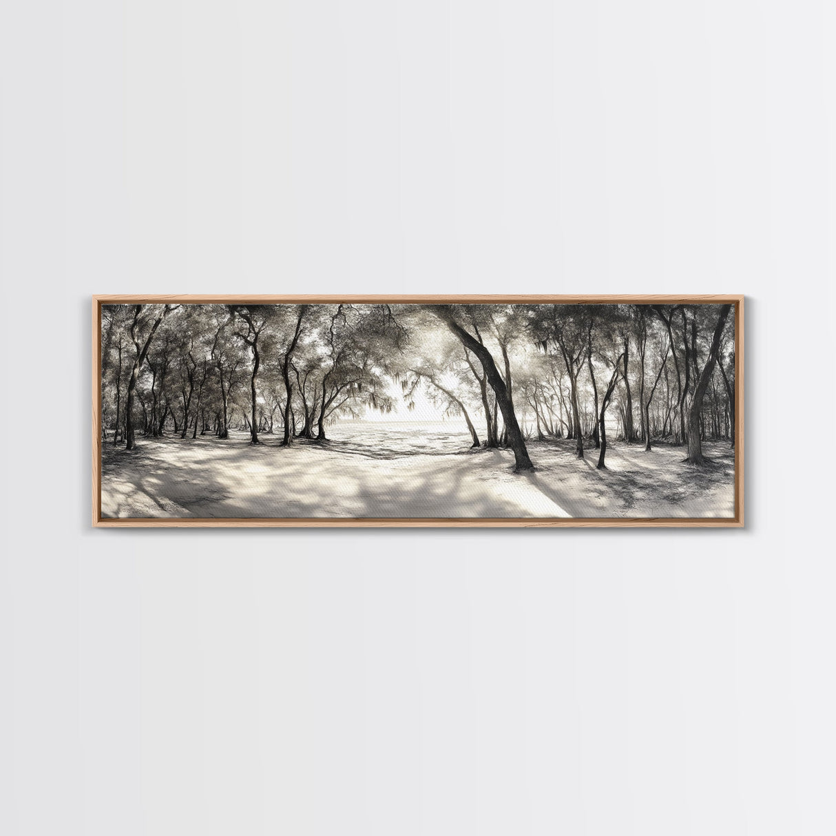 Dreamy Beach Forest, Sepia Trees, Canvas Print, Nature Wall Decor, Fall Bedroom Art, Rustic Woodland Landscape, Tree Shadow Light