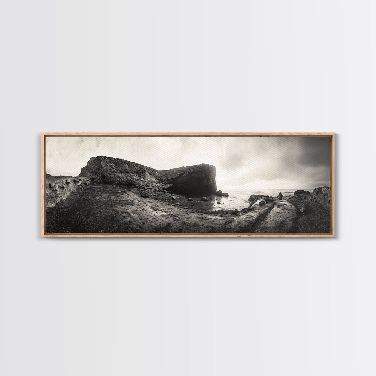 Rocky Coastal Path, Ocean Horizon View, Canvas Print, Neutral Earth Tones, Rustic Wall Art, Beach Landscape Photography, Grunge Nautical Art