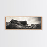 Rocky Coastal Path, Ocean Horizon View, Canvas Print, Neutral Earth Tones, Rustic Wall Art, Beach Landscape Photography, Grunge Nautical Art