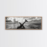 Seaside Iron Anchor, Rustic Beach Print, Nautical Ocean Art, Framed Canvas Print, Moody Wall Decor, Coastal Living Room Art