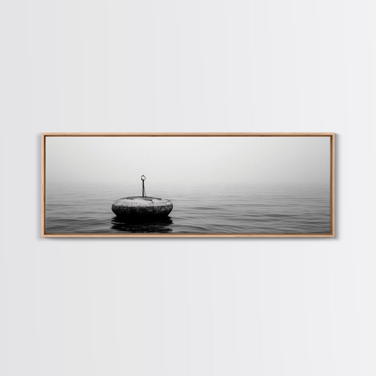 Solitary Sea Buoy, Calm Ocean View, Black White Minimalist, Nautical Canvas Print, Peaceful Coastal Wall Art, Bedroom Decor