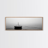 Solitary Sea Buoy, Calm Ocean View, Black White Minimalist, Nautical Canvas Print, Peaceful Coastal Wall Art, Bedroom Decor