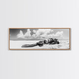 Scuba Gear, Deserted Beach, Ocean Explorer, Framed Canvas Print, minimalist beach decor, scuba diver gift, ocean wall art, travel lover art