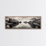 Rock Reflection, Coastal Tranquility, Nature Mirror, Framed Canvas Print, black and white coastal art, zen bathroom decor, moody ocean wall art