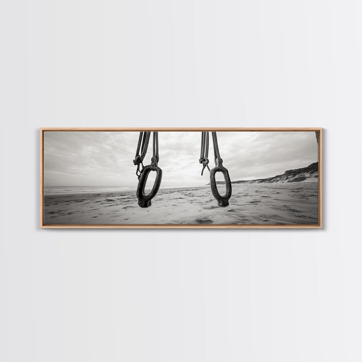 Nautical Swing, Beach Ropes, Seaside Minimalism, Canvas Print, black and white beach decor, coastal hallway wall art, maritime rustic style