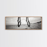 Nautical Swing, Beach Ropes, Seaside Minimalism, Canvas Print, black and white beach decor, coastal hallway wall art, maritime rustic style