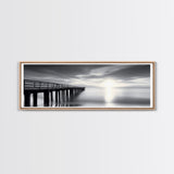 Ocean Pier, Tranquil Horizon, Serene Seascape, Framed Canvas Print, black and white beach wall art, bedroom coastal minimalism