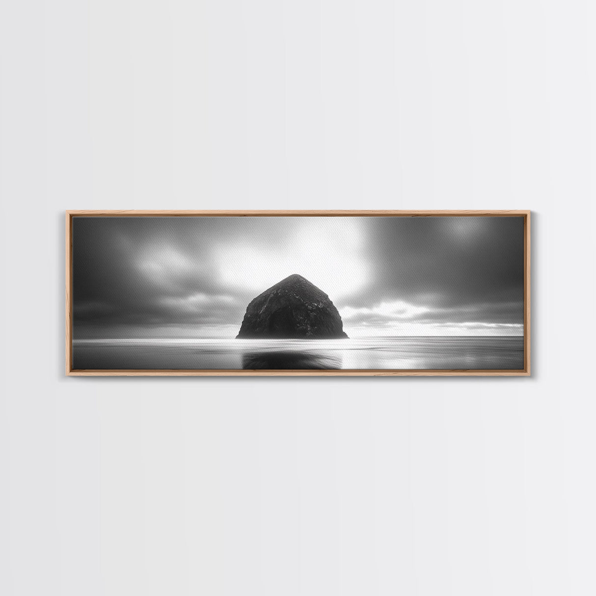 Seaside Rock Monolith, Ocean Landscape, Dramatic Sky Photography, Framed Canvas Print, Moody Wall Art, Minimalist Home Decor
