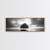 Seaside Rock Monolith, Ocean Landscape, Dramatic Sky Photography, Framed Canvas Print, Moody Wall Art, Minimalist Home Decor