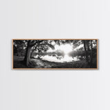 River Sunset, Mossy Trees, Tranquil Reflection, Framed Canvas Print, southern forest wall art, peaceful living room decor, rustic boho vibe