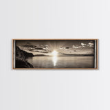 Sepia Horizon, Sunset Lake, Nature Tranquility, Canvas Print, cabin wall decor, warm autumn lake art, peaceful sepia photography