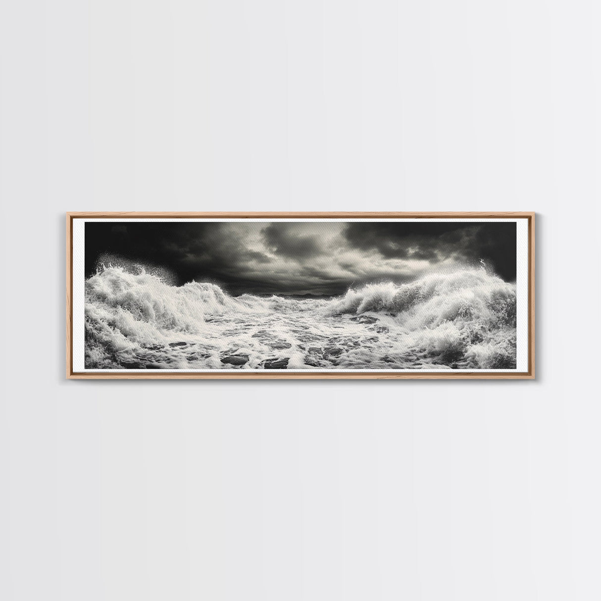 Storm Waves, Moody Sea, Ocean Power, Canvas Print, dramatic bathroom wall art, black and white seascape, coastal energy room decor