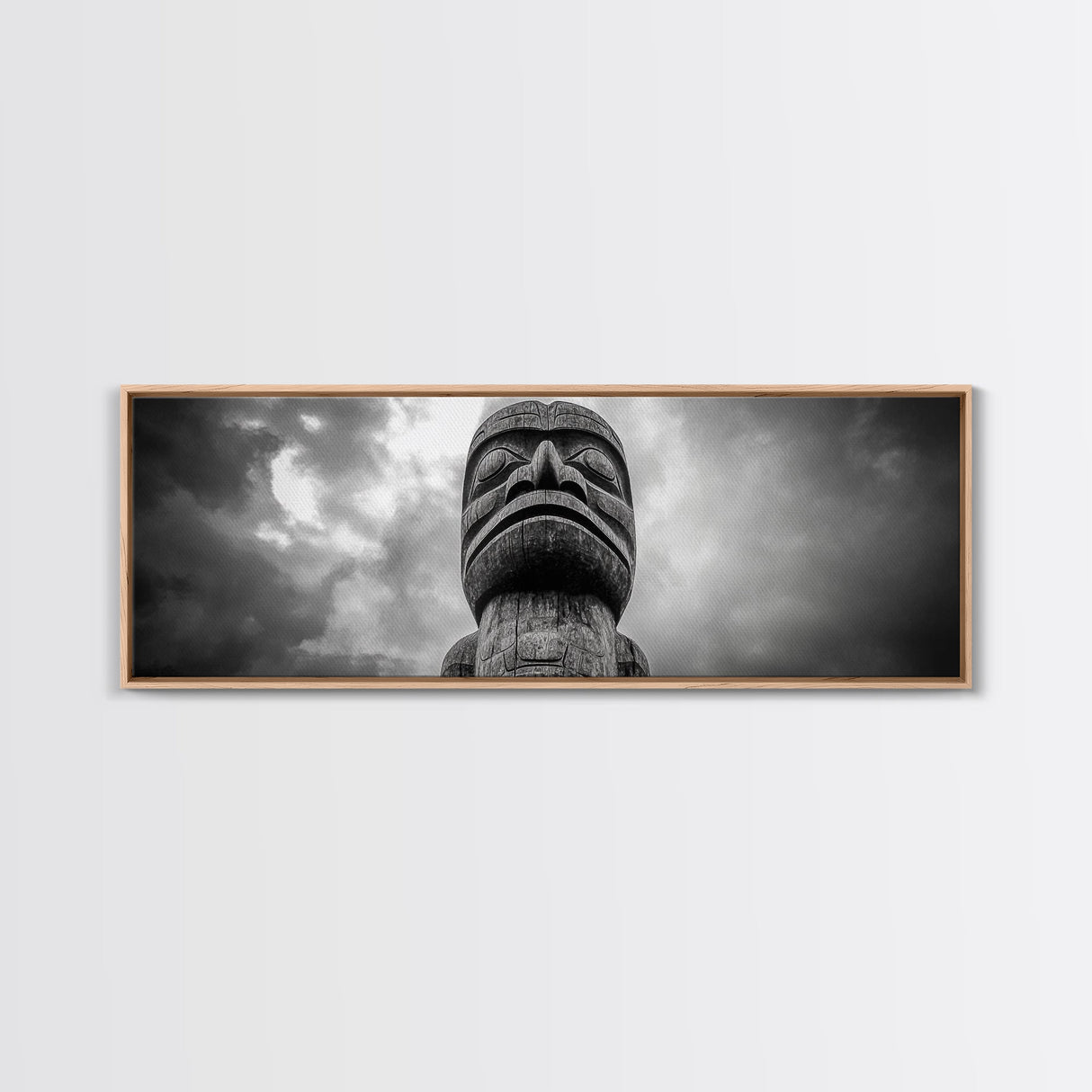 Tribal Totem Head, Cultural Wall Art, Primitive Sculpture Print, Monochrome Decor, Canvas Print, Office or Study Accent