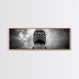 Tribal Totem Head, Cultural Wall Art, Primitive Sculpture Print, Monochrome Decor, Canvas Print, Office or Study Accent