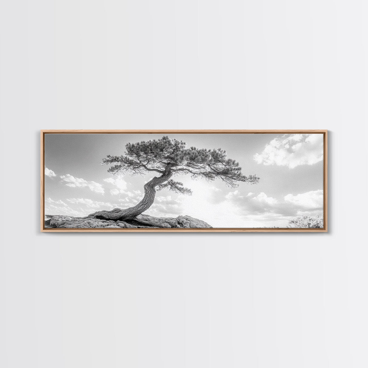 Lone Curved Tree, Zen Nature Print, Minimalist Landscape, Calming Decor, Framed Canvas Print, Bedroom Wall Statement