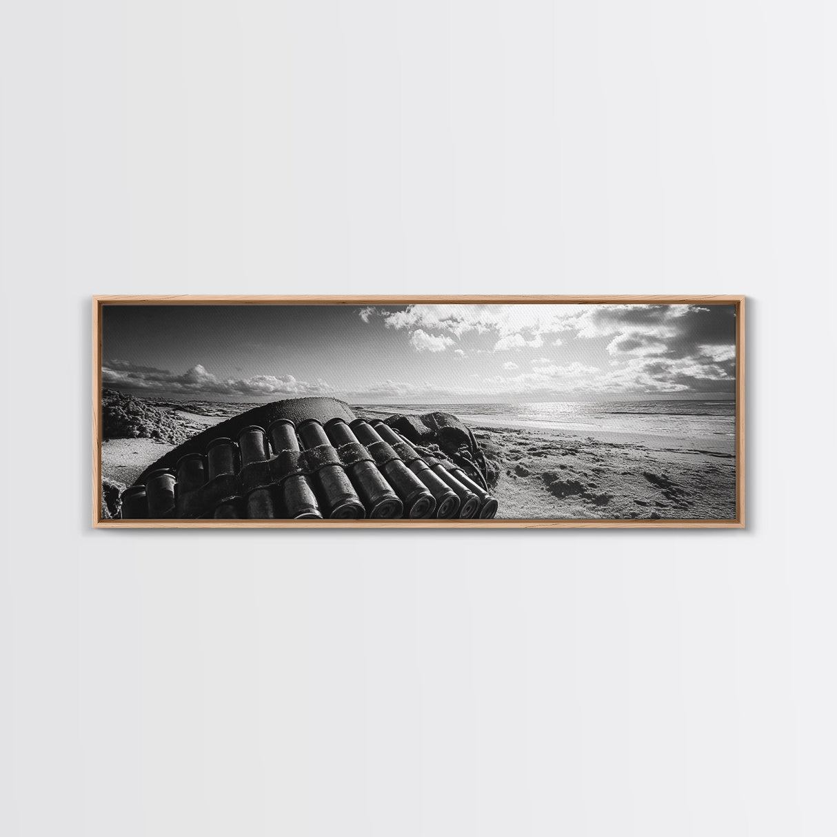 Beach Ammo, War Relic, Ocean Shoreline, WWII Remnants, Framed Canvas Print, Industrial Wall Art, Man Cave Decor, Coastal Photography