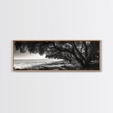 Ocean Trees, Shoreline Light, Majestic Forest, Beach Scene, Framed Canvas Print, Boho Wall Decor, Bedroom Art, Zen Coastal Artwork