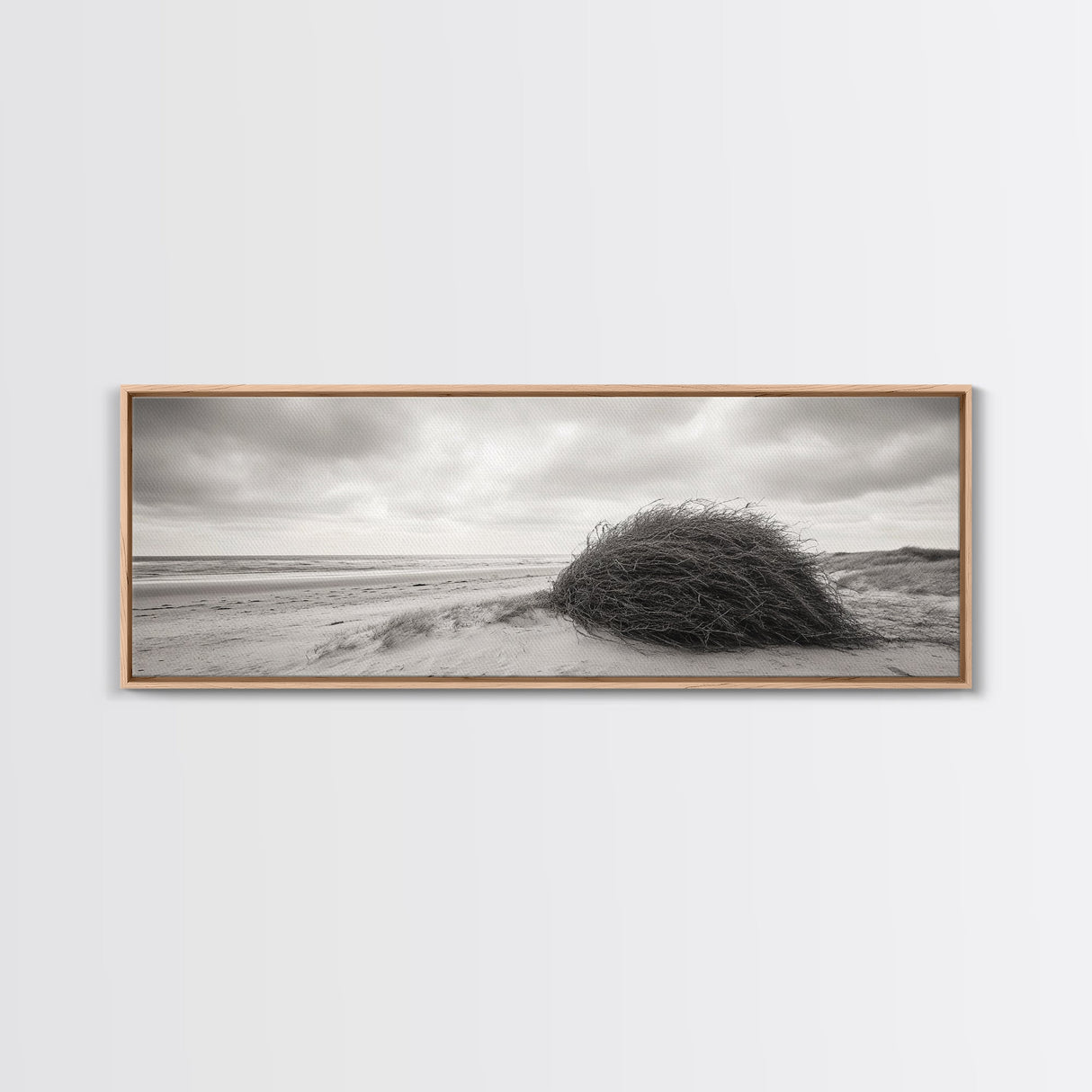 Windswept Dunes, Coastal Brush, Tumbleweed Form, Beach Nature, Framed Canvas Print, Fall Wall Art, Rustic Decor, Neutral Bedroom Style