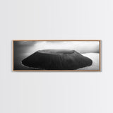 Island Volcano, Crater View, Aerial Landscape, Coastal Photography, Canvas Print, Nature Wall Decor, Bedroom Art, Monochrome Landscape
