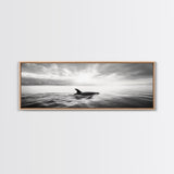 Ocean Sunset Orca, Tranquil Whale Scene, Marine Wildlife, Canvas Print, Minimalist Bathroom Decor, Coastal Bedroom Wall Art