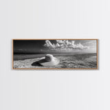 Beach Hat Scene, Coastal Escape, Sunny Seaside Moment, Framed Canvas Print, Modern Boho Bedroom Art, Summer Inspired Wall Decor