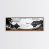 Forest Beach, Pacific Coast, Morning Mist, Tranquil Cove, Framed Canvas Print, Rustic Cabin Wall Art, Nature Landscape Photography