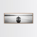 Still Canoe, Lake Mirror, Serene Water, Monochrome Boat, Framed Canvas Print, minimalist wall art, peaceful bedroom decor, boho lake style