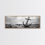 Anchor Shore, Ocean Symbol, Coastal Rust, Nautical Fog, Framed Canvas Print, Bathroom Decor, Marine Wall Art, Minimalist Nautical Style