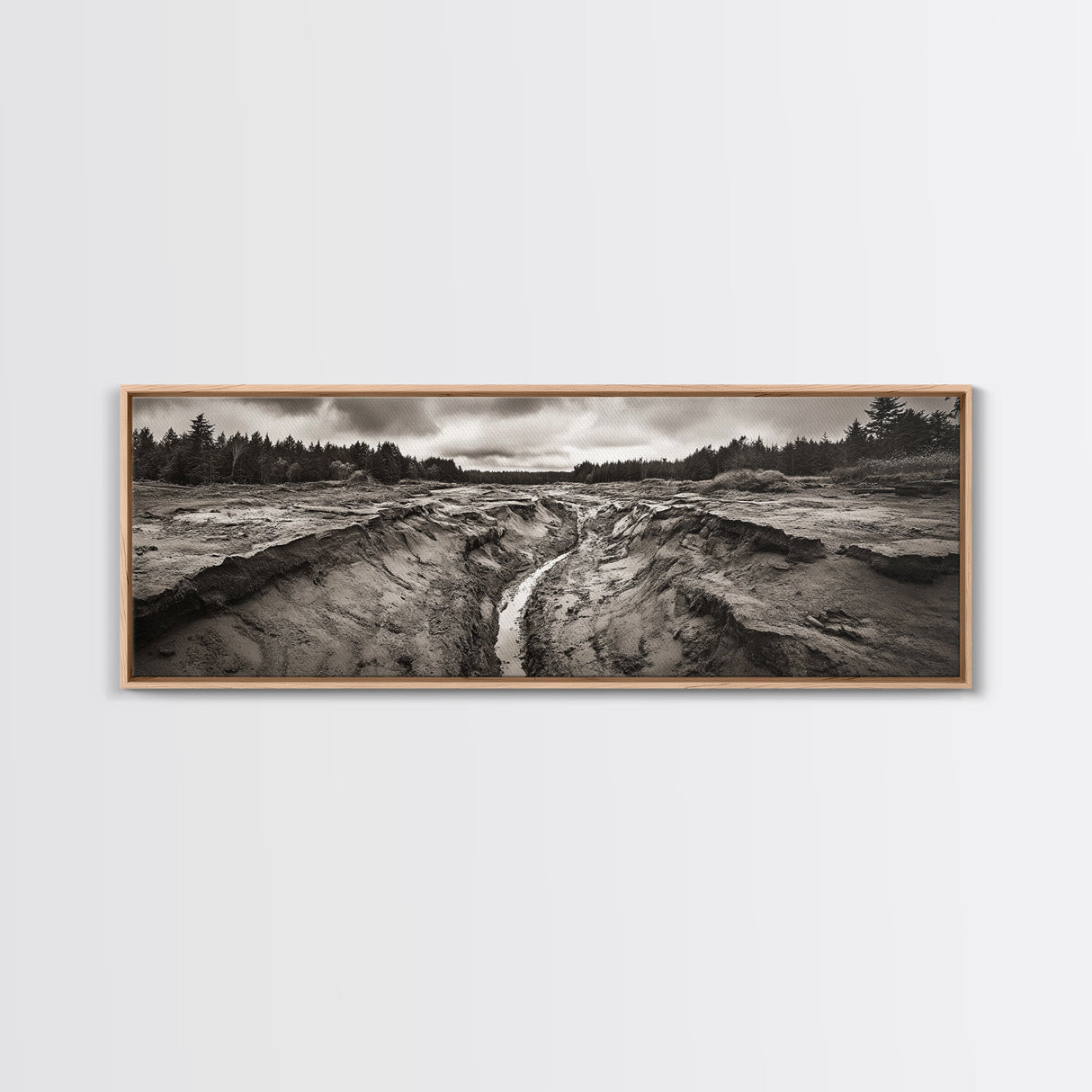 Rugged Riverbed Path, Forest Edge, Moody Terrain, Earthy Scene, Framed Canvas Print, Rustic Cabin Art, Autumn Entryway Decor
