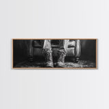 Cowboy Boots Closeup, Rustic Chair, Leather Details, Western Life, Framed Canvas Print, Masculine Office Wall Art, Farmhouse Style