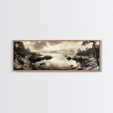 Hidden Cove Sunset, Rocky Seascape, Coastal Tranquility, Framed Canvas Print, Forest Edge, Moody Living Room Wall Art, Seaside Escape