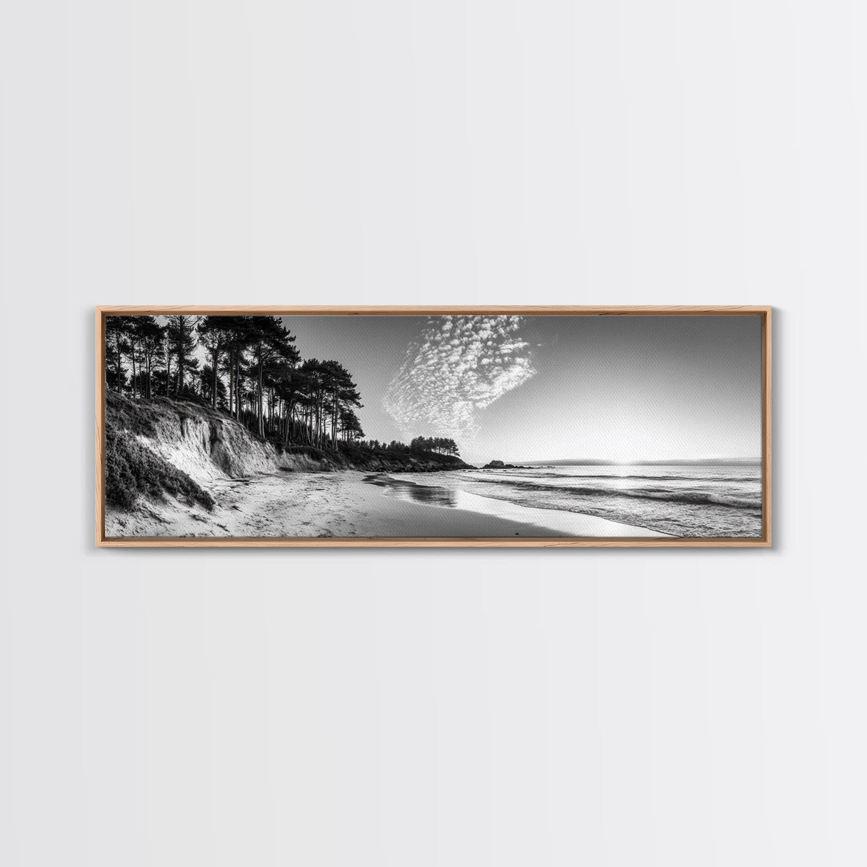 Forest Edge Beach, Coastal Sandscape, Sunset Sky, Canvas Print, Black and White Landscape, Coastal Living Room Art, Natural Vibes