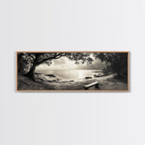 Serene Bench, Ocean View, Tropical Shoreline, Framed Canvas Print, Tranquil Beach Art, Entryway Decor, Nature Photography Wall Art