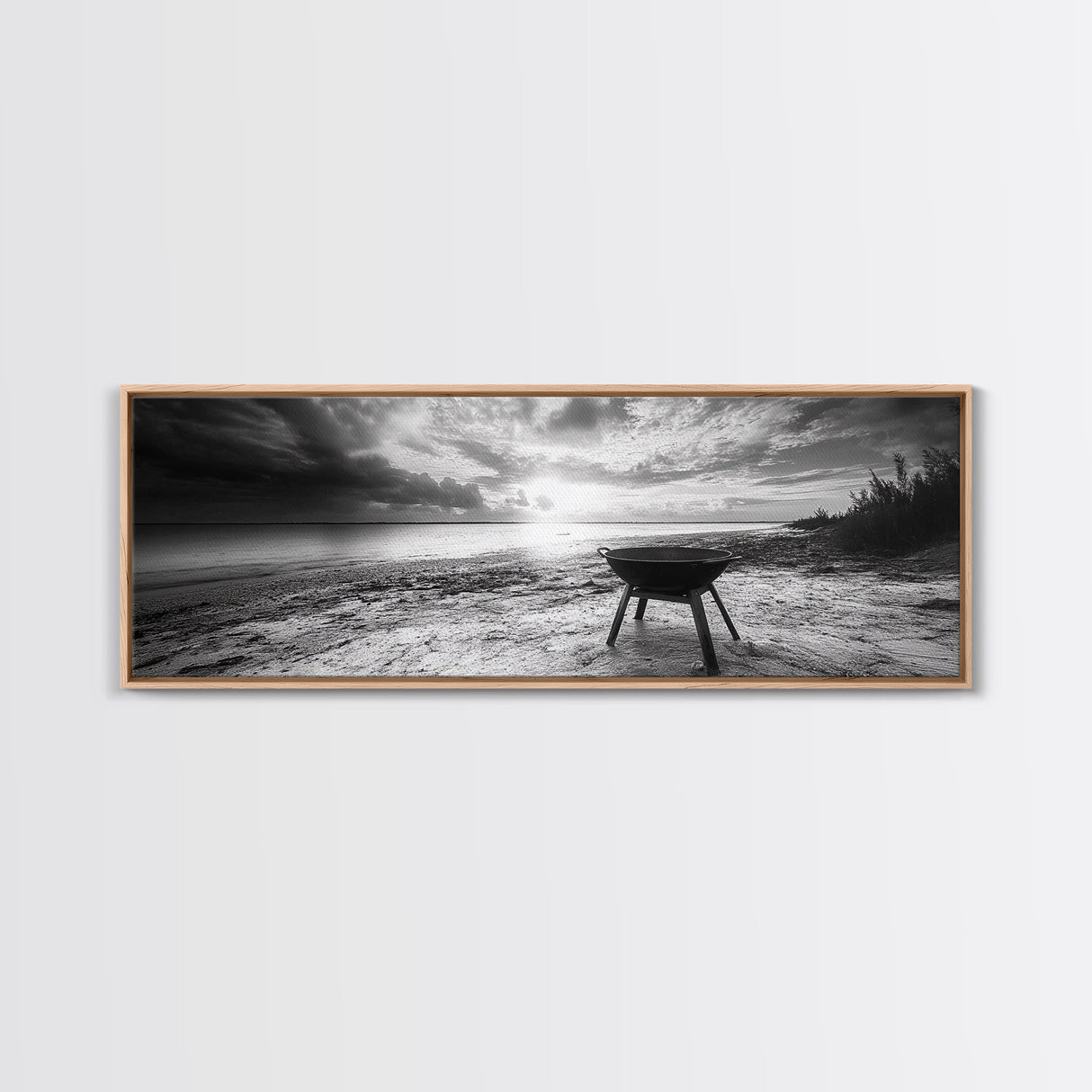 Beach Grill, Sunset Shore, Cloudy Horizon, Canvas Print, Coastal Minimalist Decor, Kitchen Wall Art, Autumn Beach House Accent