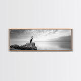 Solitary Bird, Ocean Rock, Minimalist Seascape, Canvas Print, Peaceful Wall Art, Zen Decor, Black and White Living Room Accent