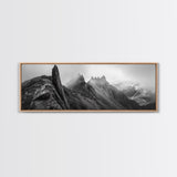 Jagged Peaks, Foggy Mountains, Dramatic Range, Canvas Print, Monochrome Wilderness Art, Office or Cabin Wall Decor, Adventure Style