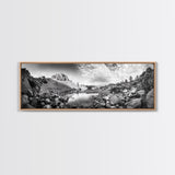 Rocky Lake, Wilderness Reflection, Mountain Calm, Framed Canvas Print, Cabin Nature Wall Art, Rustic Home Decor, Adventure Photography