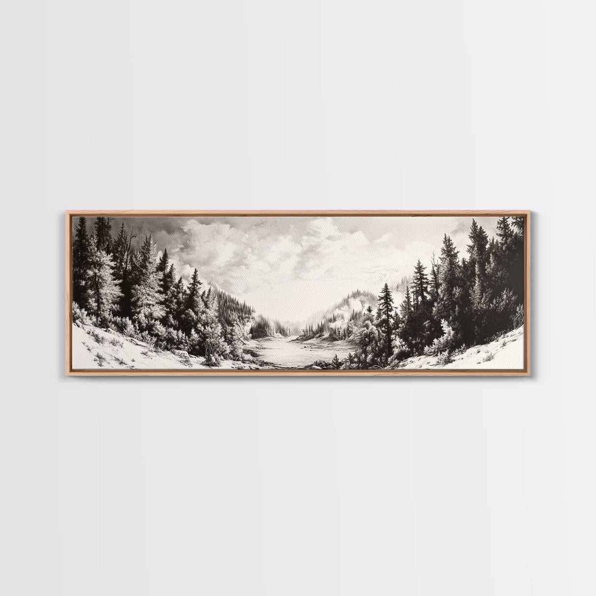 Snowy Pines, Winter Landscape, Woodland Valley, Fine Art Nature, Framed Canvas Print, Cabin Wall Art, Mountain Decor, Rustic Winter Scene