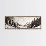 Snowy Pines, Winter Landscape, Woodland Valley, Fine Art Nature, Framed Canvas Print, Cabin Wall Art, Mountain Decor, Rustic Winter Scene