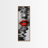 Red Lips, Reflections, Water Art, Surreal Beauty – Canvas Print, Glam Wall Art, Bathroom Decor, Black White Red Art, Fashion Aesthetic