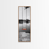 Swing Over Lake, Still Waters, Childhood Memories, Tranquil View – Canvas Print, Minimalist Wall Art, Kids Room Decor, Serene Black and White
