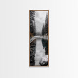 Mountain River, Forest Reflections, Nature Tranquility, Winter Pines, Canvas Print, Serene Landscape Wall Art, Bedroom Cabin Decor
