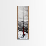 Ice Fishing Rod, Snow Adventure, Winter Sport, Framed Canvas Print, Man Cave Decor, Rustic Cabin Wall Art, Outdoor Lifestyle Photography