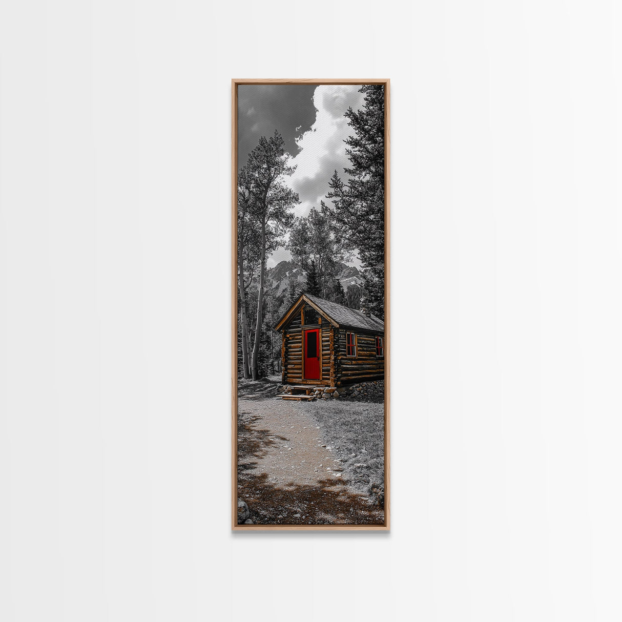 Log Cabin, Red Door, Mountain Home, Cozy Retreat, Framed Canvas Print, Rustic Wall Art, Lodge Decor, Fall Cabin Vibes, Country Living